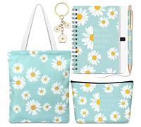 Hestya 5 Pcs Cute Gifts Set for Women Include Tote Bag Cosmetic Bag Keychain Pen Notebook,Inspiring Gifts for Friendship Birthday Christmas Coworkers Family(Daisy)