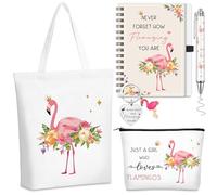 Hestya 5 Pcs Flamingo Theme Gifts Set for Women Include Keychain Canvas Tote Bag Animal Lover Zipper Makeup Bag Notebook Pen for Women Flamingo Party Favors Birthday Gift for Christmas