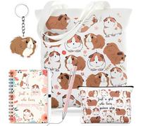 Hestya 5 Pcs Gift Set for Women Include Tote Bag Canvas Cosmetic Bag Coil Notebook Keychain and Ballpoint Pen for Women Girls(Guinea Pig,Pink)