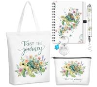 Hestya 5 Pcs Gifts Set for Women Include Keychain Canvas Tote Bag Animal Lover Zipper Makeup Bag Notebook Pen for Women Party Favors Birthday Gift for Christmas (Turtle,White)