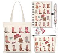 Hestya 5 Pcs Gifts Set for Women Include Keychain Canvas Tote Bag Animal Lover Zipper Makeup Bag Notebook Pen for Women Party Favors Birthday Gift for Christmas (Cowgirl)