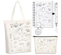 Hestya 5 Pcs Gifts Set for Women Include Keychain Canvas Tote Bag Animal Lover Zipper Makeup Bag Notebook Pen for Women Party Favors Birthday Gift for Christmas(Sea Animal,Beige)