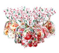 Hestya 50 Counts 15 x 25 cm Christmas Pattern Flat Cellophane Treat Bags Clear Cellophane Block Bottom Storage Bags Sweet/Party/Home Bags with Colorful Twist Ties