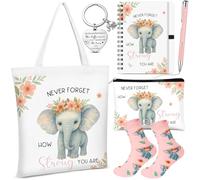 Hestya 6 Pcs Elephant Gifts for Women Animal Lovers Birthday Gift Set,Elephant Tote,Makeup Bag,Keychain,Notebook,Ballpoint Pen,Socks, Christmas Inspirational Gift Valentines Wedding Present