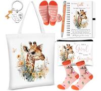 Hestya 6 Pcs Giraffe Lover Gifts for Women Giraffe Tote Keychain Makeup Bag Notebook Ballpoint Pen Socks Just a Girl Who Loves Giraffes Christmas Birthday Gift Present Holiday Party Favors