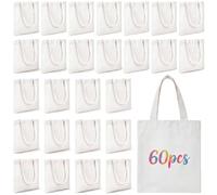 Hestya 60 Pcs Mini Canvas Tote Bags Bulk 22 x 20 cm Plain Blank Tote Bags for DIY Craft Sublimation Printing Shopping