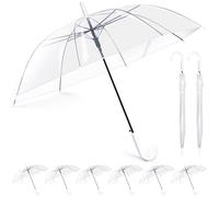 Hestya 8 Pack 40 Inch Clear Umbrellas for Wedding White Transparent Umbrella Dome PVC Windproof See Through Windproof Semi Automatic with Curved Handle for Ladies Men Unisex Bride Bridesmaid Party