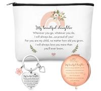 Hestya Mom to Daughter Gift Set 1pcs Makeup Bag 1pcs Portable Makeup Mirror 1pcs Keychain Gift for Daughter Birthday Wedding from Mum or Dad