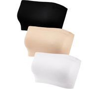 HESTYA Women's Strapless Bralette Bra Seamless Bandeau Soft Stretchy Non-Padded Bandeau Tube Top Sport Bra, 3 Pieces, Black, White, Skin Tone, M