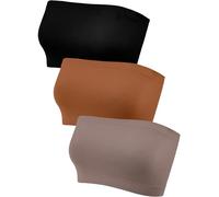 Hestya Women's Strapless Bralette Seamless Bandeau Stretchy Non-Padded Bandeau Tube Top Bra in Multi Color, 3 Pieces, Black, Light Caramel, Light Brown, S/M