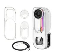 Hesupy Clear Protective Case for Insta360 GO 3S Retro Bundle, Soft TPU All-Round Protection Cover Sleeve with Lens Cap for GO3S Retro Camera Special Edition, Transparent White + Neck Strap