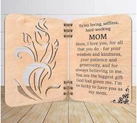 HESUSLA Gifts for mum,Wooden Greeting Card for Mom - 14x10x5cm Foldable Flower Decor Card, Heartfelt Message Gift for Mother's Day, Birthday & Thanksgiving, Sentimental Gift for Mum (1)