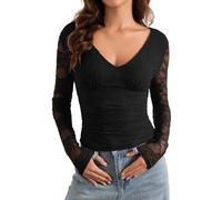 HESUUIO Women's Long Sleeve Tops Sexy V Neck Backless Tie Knot Going Out Tops Fall Trendy Slim Fit Shirts, Black, L