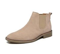 HESYSUAN Classic Chelsea Suede Boots Men, Men's Slip on Boots, Retro Solid Color Comfort Ankle Cowhide Dress Boot with Fleece Lining (Beige,EU43)