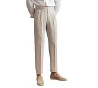 HESYSUAN Men's Apricot High Waist Slim Fit Wrinkle Free Naples Italian Style Gurkha Pants No Belt Required Dress Pants 32W
