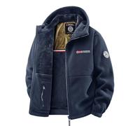 HESYSUAN Men's Fleece-Lined Embroidered Zip-Up Jacket with Thermal Retaining Graphite Lining, Double-Sided Fleece Hooded Cardigan Coat Windproof Sherpa Coat (blue-Hooded,XXL)