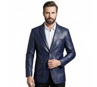 HESYSUAN Men's Leather Blazer, Business Casual Lapel Soft Leather Blazer Jackets Regular Fit 2 Button with Pockets