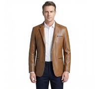 HESYSUAN Men's Leather Blazer, Business Casual Lapel Soft Leather Blazer Jackets Regular Fit 2 Button with Pockets
