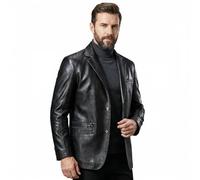 HESYSUAN Men's Leather Blazer, Business Casual Lapel Soft Leather Blazer Jackets Regular Fit 2 Button with Pockets