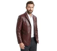 HESYSUAN Men's Leather Blazer, Business Casual Lapel Soft Leather Blazer Jackets Regular Fit 2 Button with Pockets
