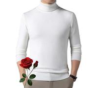 HESYSUAN Men's Solid Color Premium Cashmere Sweater, Black Chunky Roll Neck Jumper Winter Warm Knitted Turtleneck Pullover for Casual Business (White,XL/115/175)