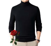 HESYSUAN Men's Solid Color Premium Cashmere Sweater, Black Chunky Roll Neck Jumper Winter Warm Knitted Turtleneck Pullover for Casual Business (Black,4XL/130/190)