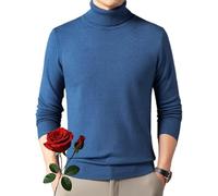 HESYSUAN Men's Solid Color Premium Cashmere Sweater, Black Chunky Roll Neck Jumper Winter Warm Knitted Turtleneck Pullover for Casual Business (Dark blue,L/110/170)