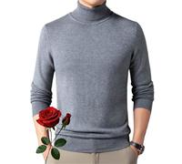 HESYSUAN Men's Solid Color Premium Cashmere Sweater, Black Chunky Roll Neck Jumper Winter Warm Knitted Turtleneck Pullover for Casual Business (Grey,L/110/170)