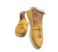 HESYSUAN Women's Comfort Low Top Suede Leather Loafers, Slip on Penny Flat Shoes Loafer with Decorative Tassel Lightweight Driving Moccasins (Yellow,38EU)