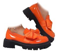 HESYSUAN Women's Comfort Slip-On Loafers with Bow, Comfortable Wide Orthopedic Platform Slip on Loafers Chunky Penny Moccasins (Orange,4)