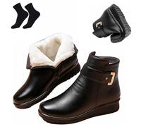 HESYSUAN Women's Metal Buckle Genuine Leather Wool Orthopedic Boots,Winter Warm Velvet Leather Ankle Boots for Elderly Mum (Black,36./)