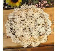 Hetao 100% Cotton Handmade Crochet Round Doilies Lace Doily Tablecloth Doilies Lace Placemats,Beige,15 Inch