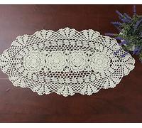 Hetao 12x27 100% Cotton Handmade Crochet lace Table Runners Oblong Tablecloth Doilies Doily,Beige