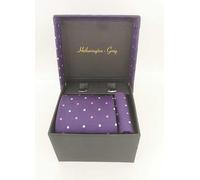 Hetherington Gray Purple with White & Pink Spot Tie, Pocket Square & Cufflink Set Purple