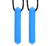 HETHLIF 2PCS Silicone Teether Necklace High Temperature Chewing Pendant for Sensory Needs Autism Oral Repair Thumb Sucking ADHD Infants Young Children (Blue Gemstone Pendant)