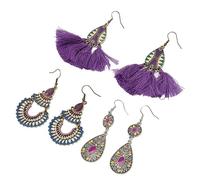 HETHLIF 3 Pairs Ethnic Alloy Earrings, Retro Lightweight Tassel Dangle Earrings, Multifunctional Earring Set for Women, Bohemian Drop Earrings with Unique Style, Material, Eye-catching (Purple)