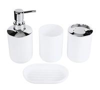 HETHLIF Bath Sets For Bathroom, Bathroom Accessories Toothbrush Holder Set Plastic Lotion Bottle Storage Cup Rinse Cup Dish 4Pcs Kit Accessory For Universal Use (White)