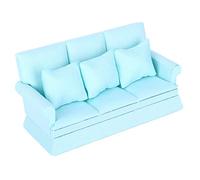 HETHLIF Dollhouse Couch With Pillow, Mini Sofa Mini Couch With 3pcs Pillow Wood Cloth for Dollhouse Decoration (Blue)