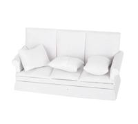 HETHLIF Dollhouse Couch With Pillow, Mini Sofa Mini Couch With 3pcs Pillow Wood Cloth for Dollhouse Decoration (White)