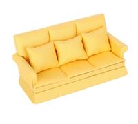 HETHLIF Dollhouse Couch With Pillow, Mini Sofa Mini Couch With 3pcs Pillow Wood Cloth for Dollhouse Decoration (Yellow)