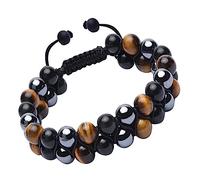HETHLIF Double Layered Bracelet, Tiger Eye Black Stone Bead Stretch Cord Bracelet, 8mm, Suitable for Unisex, Item Type: Tiger Eye Bracelet, Ideal for Meditation, 15-20.5cm, Tiger's
