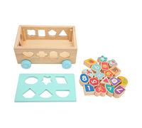 Hethlif Wooden Toddler Shape Sorter Stacking Toy, Heat Transfer Process, 18 Shape Blocks, Double Sided Pattern, Block Matching Game, Rubber Wood, Inertia Car Glide, Educational