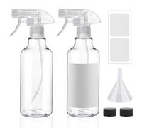 Hethyo Plastic Spray Bottles 12oz 2 Pack Adjustable Mist/Stream Spraying Heavy Duty Square Water Spray Bottles for Hair, Cleaning Solutions, Plants, Cooking，BBQ，Essential Oils, Clear
