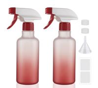Hethyo Plastic Spray Bottles 12oz 2 Pack Adjustable Mist/Stream Spraying Heavy Duty Square Water Spray Bottles for Hair, Cleaning Solutions, Plants, Essential Oils (Red)