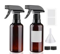 Hethyo Plastic Spray Bottles 12oz 2 Pack Adjustable Mist/Stream Spraying Heavy Duty Square Water Spray Bottles for Hair, Cleaning Solutions, Plants,Essential Oils (Brown)