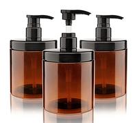 Hethyo Pump Bottle Dispenser - 3 Pieces 500ml Refillable Plastic Pump Bottles Wide Mouth Jar Style BPA Free Empty Pump Bottles Bathroom Shower Containers for Lotion Shampoo Conditioner (Brown