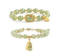 Hetian Jade Lucky Bracelet for Women 2023 Hetian Jade Lucky Wealth Bracelet Peanut Hetian Jade Lucky Bracelet Cube Hetian Jade Rabbit Bracelet Adjustable Fengshui Chinese Jewelry (2Pcs-a)