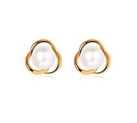 HETICA 925 Sterling Silver White Pearl Stud Earrings, Specially Designed Curved Petal Pearl Earrings for Wedding Bridesmaid, Everyday Costume Jewelry Earrings, Sterling Silver, No Gemstone