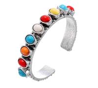 HETICA Bohemian Adjustable Bracelet with Multicolor Turquoise Stones Silver Ethnic Jewelry for Women, Medium, Alloy, No Gemstone