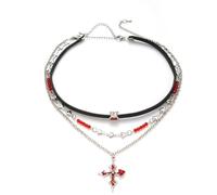 HETICA Cross Layered Necklace Heart Necklace Punk Choker Bohemian Style Jewelry Fashion Cross Pendant Statement Chain Necklace Jewelry